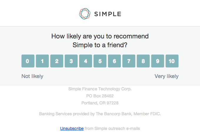 NPS Example by Simple (Source: ReallyGoodEmails)