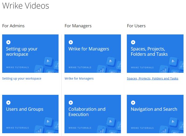 Wrike offers a lot of video tutorials