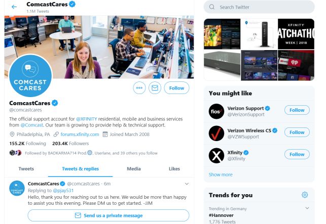 Comcast uses Twitter for Customer Service