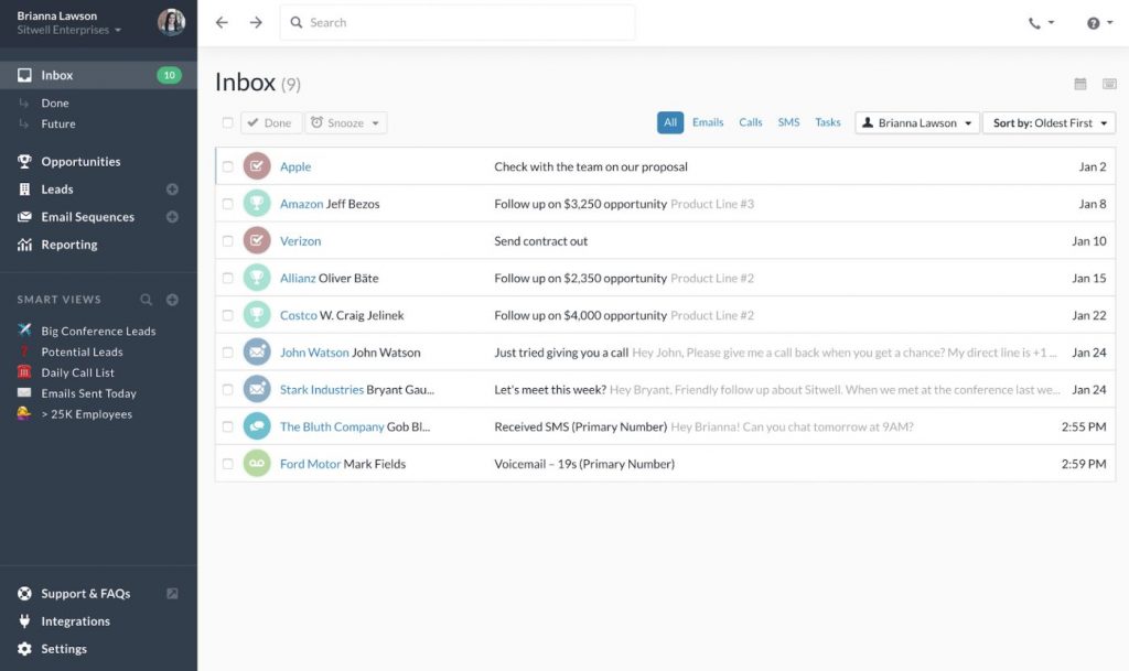 close.io-aha-moment Close.io gives its users sample data to get them started.