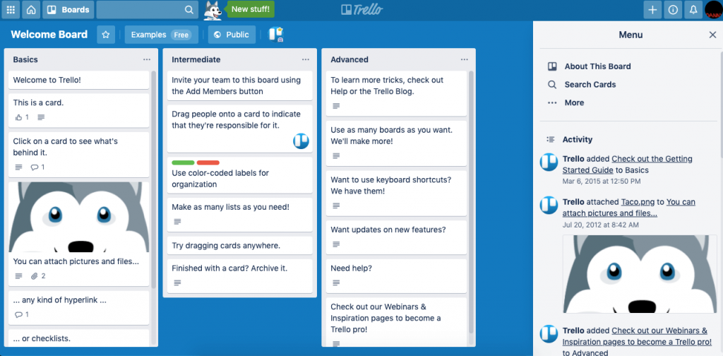 Trello’s Welcome Board showcases its product, letting users interact and reach their aha moment themselves.