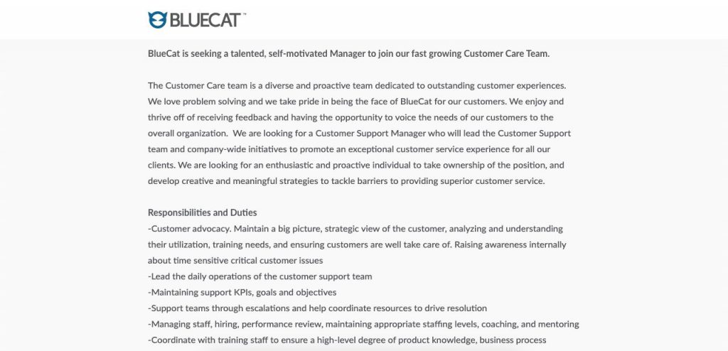 Customer Support Manager Job Description