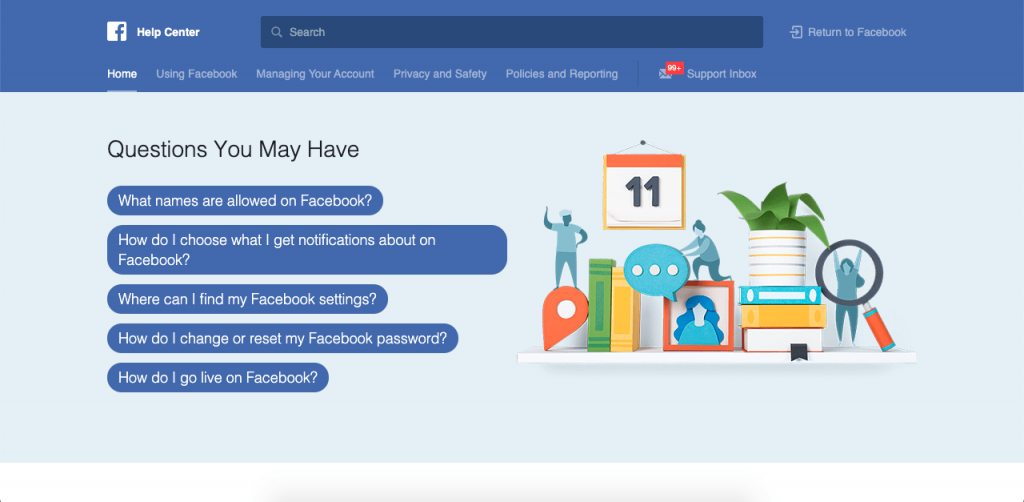 As the largest social media platform in the world, Facebook surprisingly starts its FAQ page with just five questions.