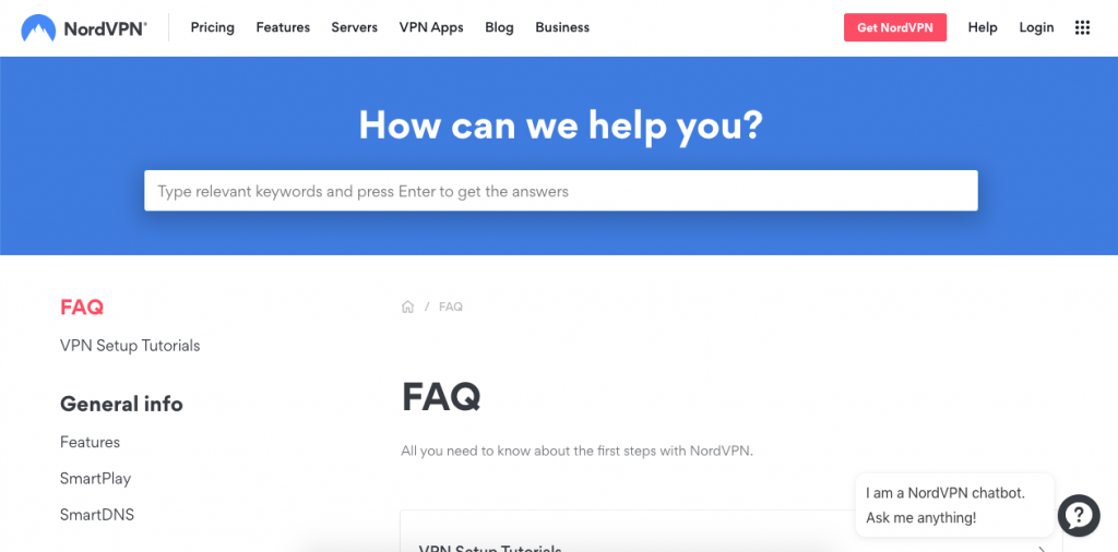 NordVPN uses its FAQ page to answer questions that potential clients may have