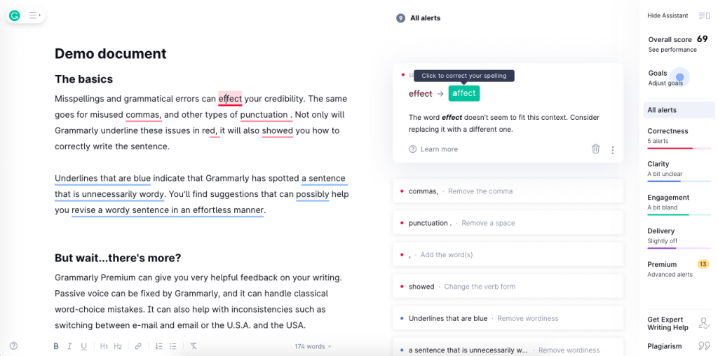 ‍Grammarly is a popular platform that assists writers with grammar and includes many more fine-tuned suggestions.