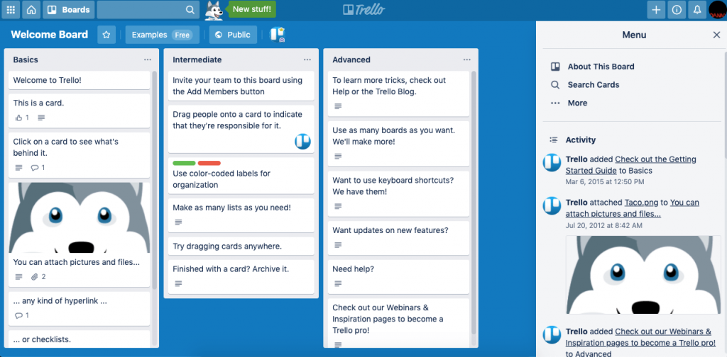 trello-aha-moment Trello is a simple project management tool with a great onboarding guide. This guide is built into the product, so anyone can use it at any time.
