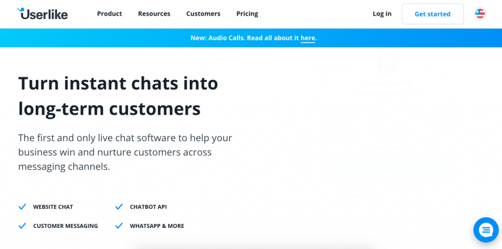 Userlike is another live chat platform with great personalization options when it comes to customer support.