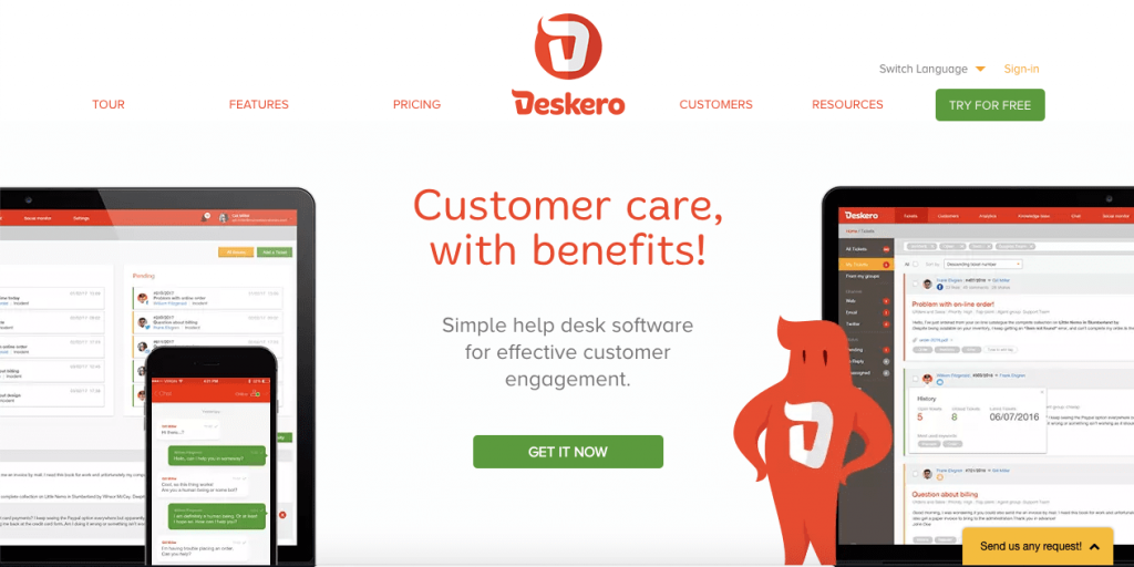 Developed by Nabra, Deskero is a cloud-based help desk management software that’s a good option for all kinds of businesses, regardless of their size.