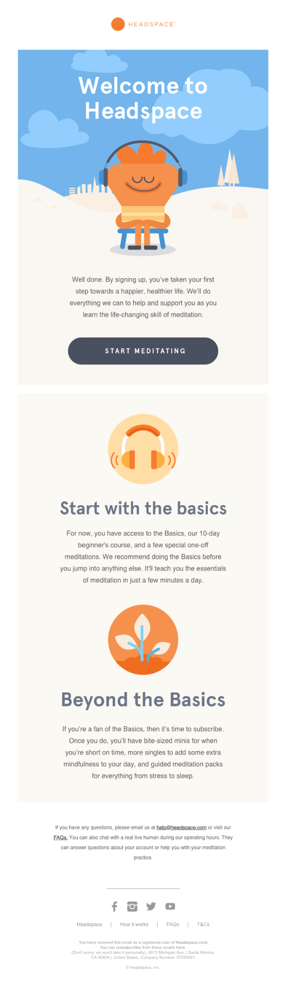 Headspace keeps things simple with one very prominent CTA that's ready to be clicked.