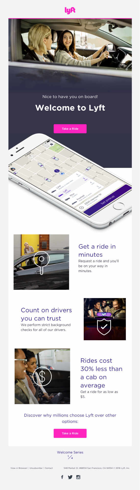 This email’s purpose is simply to get the user to take their first ride. That’s because this is the next logical step for their users.