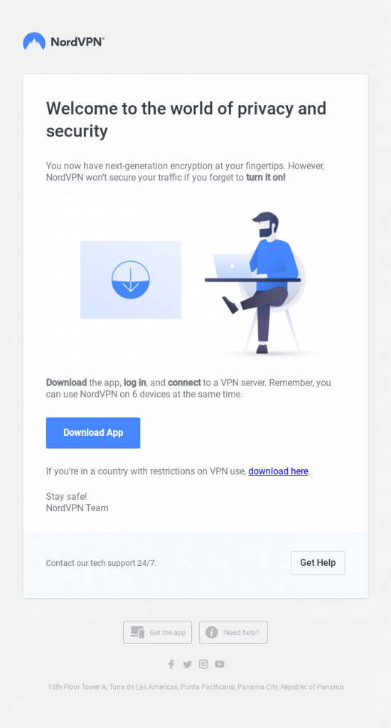 NordVPN is well-known by anyone who watches YouTube videos since they sponsor a lot of creators. That’s why this email, besides remaining simple and to the point
