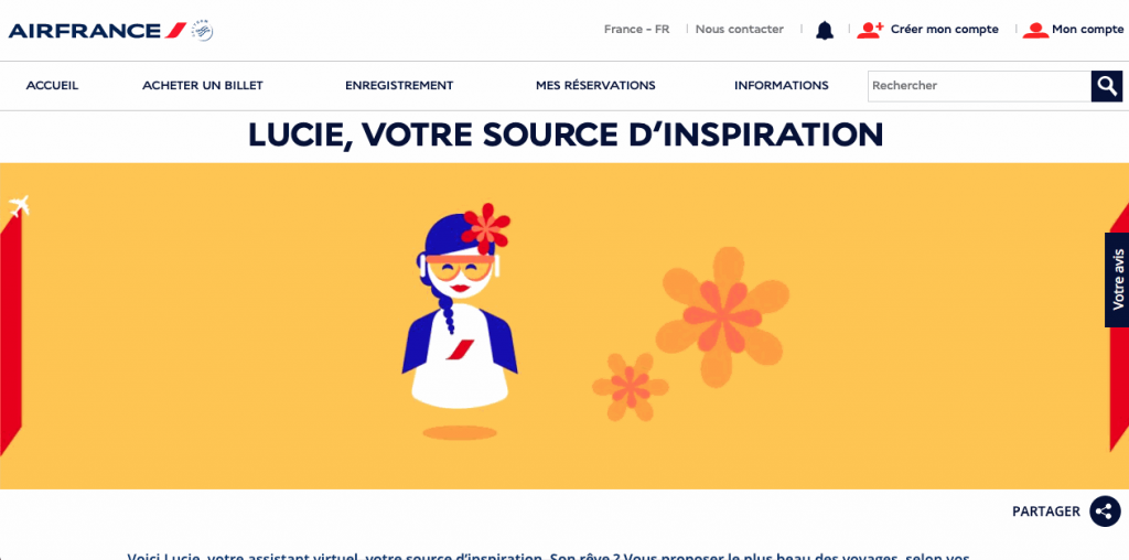 In 2018, Air France created Lucie, a Facebook customer support chatbot designed to help users plan their trips.
