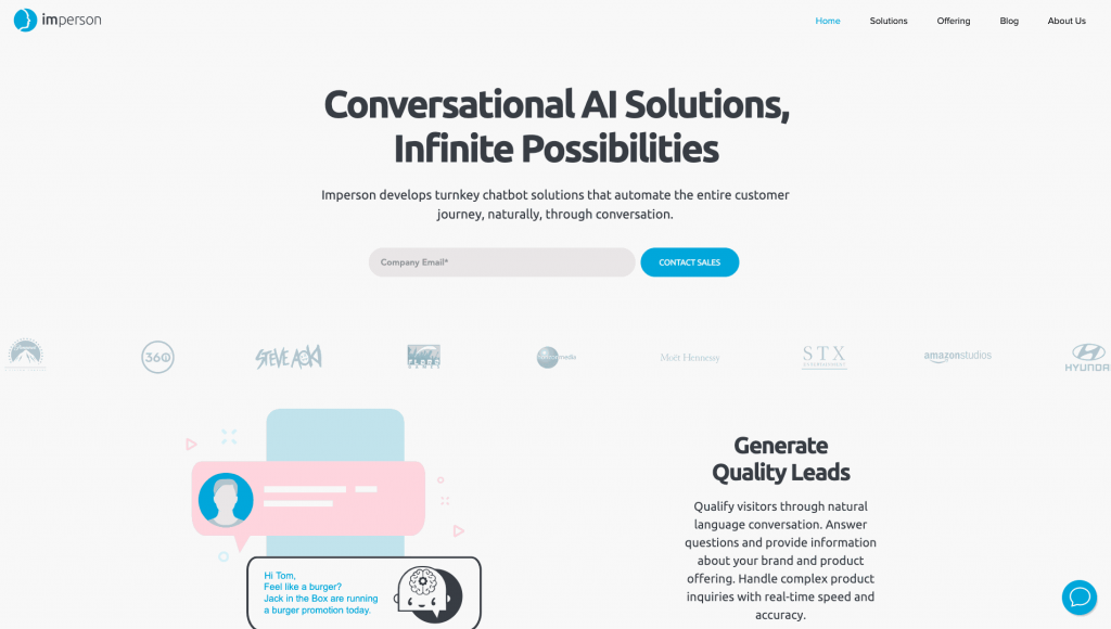 Imperson is a popular chatbot platform with multiple capabilities.