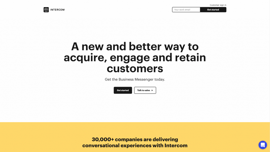Intercom provides users with custom chatbots for sales, support, and marketing.