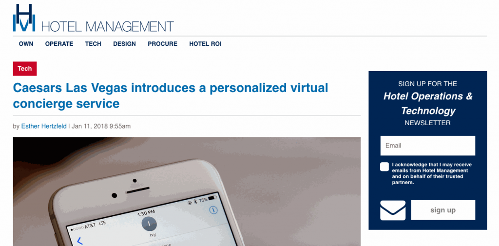 At the end of 2016, Caesars Entertainment launched Ivy, a 24-hour virtual concierge service