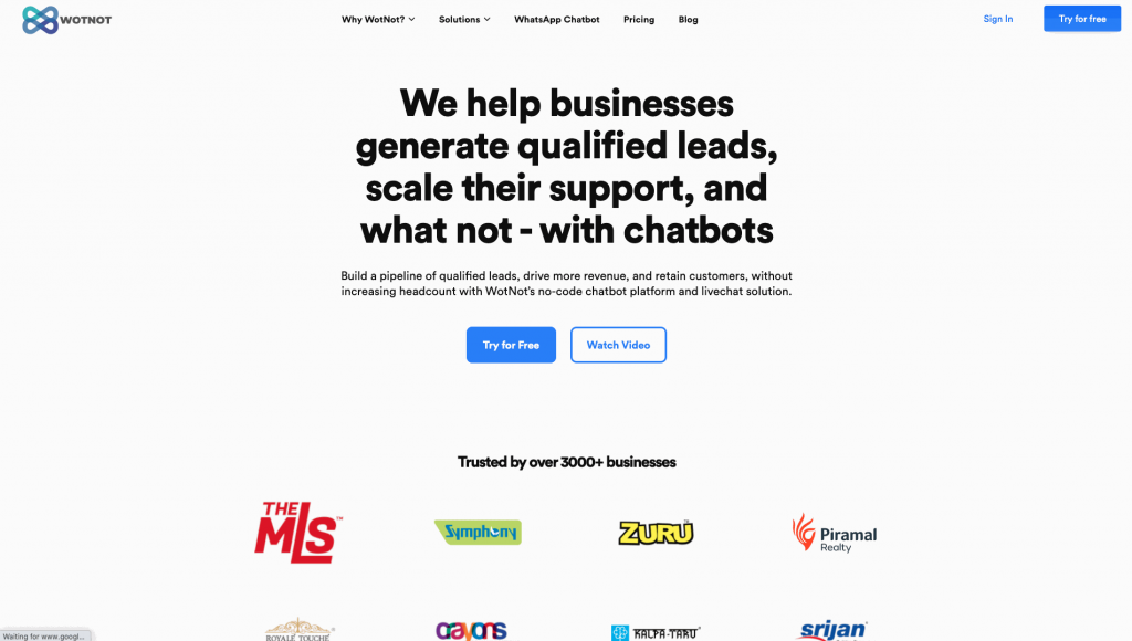 WotNot is no-code chatbot development platform that allows for multichannel chatbot creation.