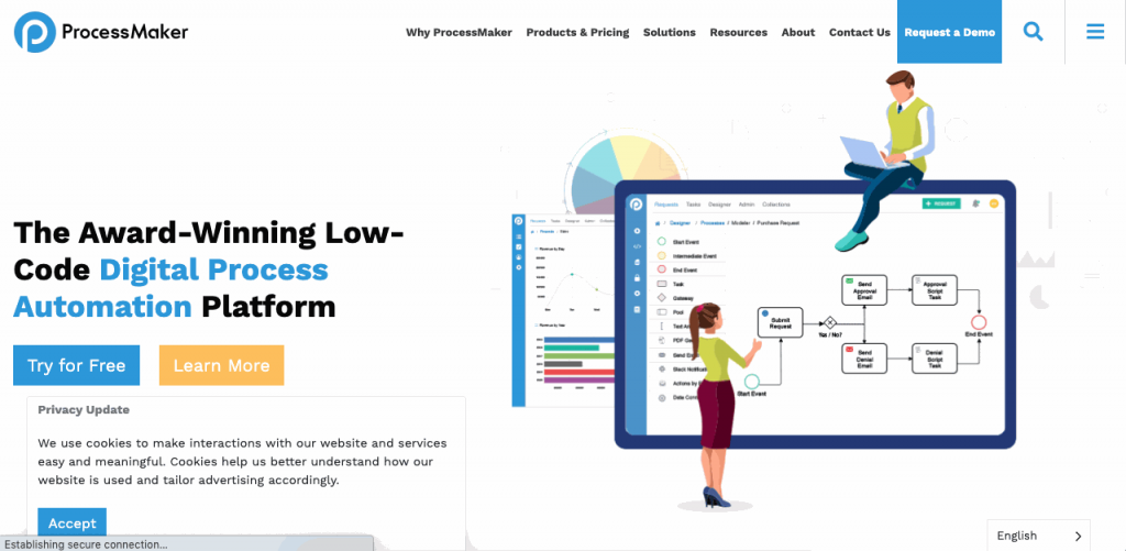 processmaker-visual-workflow ProcessMaker is an open-source software that can help you to document your process through a low-code business process management platform.
