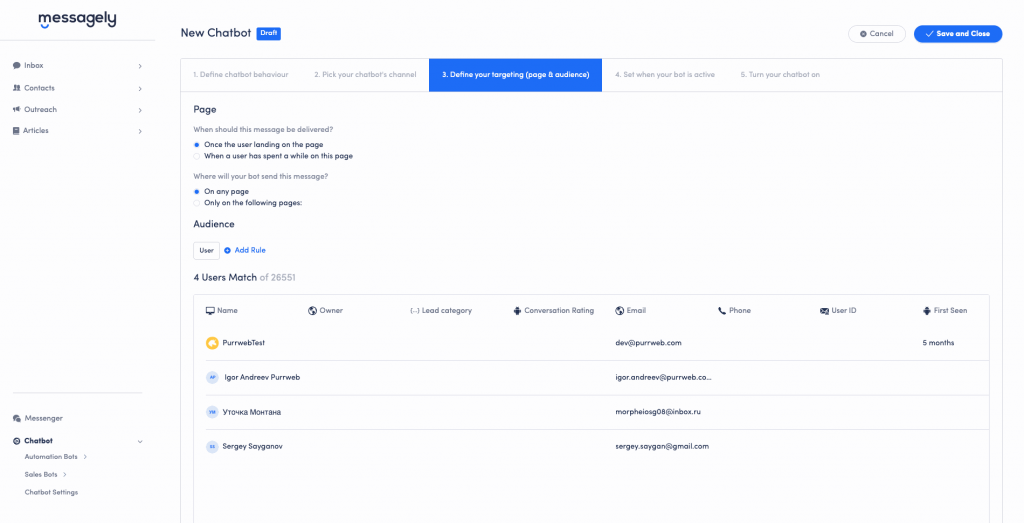 Define targeting to select when you’ll send your message and who you’ll send it to.